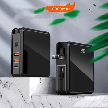 10000 мАч Power Bank Портативное Зарядное Устройство Внешний Аккумулятор для iPhone 14 Xiaomi PD18W Быстрая Зарядка Powerbank с кабелем переменного тока