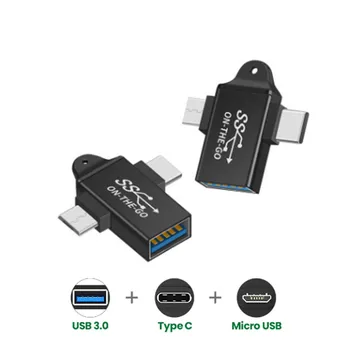 2 В 1 Кабель-адаптер USB 3.0 OTG Type-C, конвертер интерфейса Micro USB в USB 3.0 для мобильного телефона Android