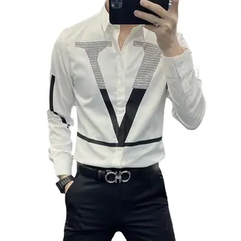 2023 Роскошная Мужская Деловая Повседневная Рубашка с Длинным Рукавом, 3D Рубашка с Надписью 