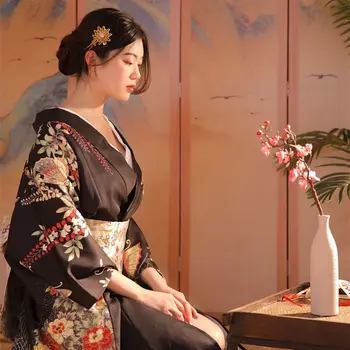 2023 Традиционное кимоно в японском стиле, повседневное, самурайское, женское, гейша, хаори, юката, свободная одежда, винтажное кимоно, халат a305