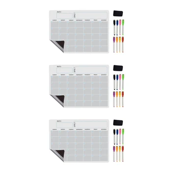 3X Магнитная доска формата А3, набор календарей сухого стирания, доска для ежедневника, холодильник, кухня, 17X12 дюймов