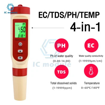 4 В 1 Измеритель температуры PH TDS EC Тестер PH Карманный Тестирование Качества воды для Гидропонных Аквариумов с питьевой Водой