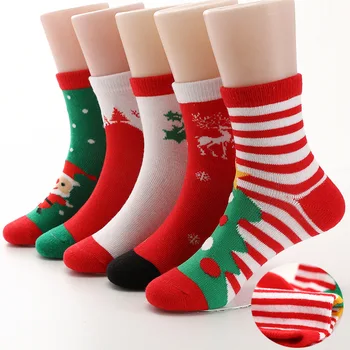 5 Пар детских Носков, Хлопковые Высококачественные Красные Рождественские носки для мальчиков, Носки для девочек, Детские носки от 2 до 15 лет