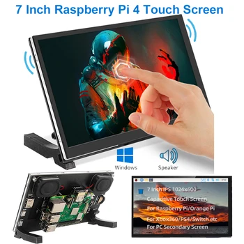7-Дюймовый Raspberry Pi 4 Сенсорный экран IPS Дисплей С Регулируемой Подсветкой Монитор с Динамиком 1024*600 ЖК-кронштейн для RPI 4B 3B + 3B