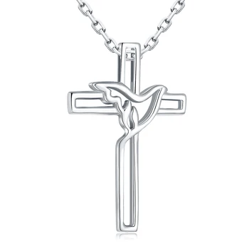 925 Стерлингового Серебра Полый Голубь Религиозного Креста с подвеской 