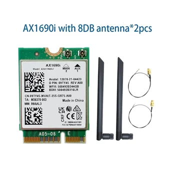 AX1690I WiFi Карта + антенна 2X8 дБ AX411 Wi-Fi 6E Скорость 2,4 Гбит/с 802.11Ax 2,4/5/6 ГГц Bluetooth 5,3 Беспроводной модуль