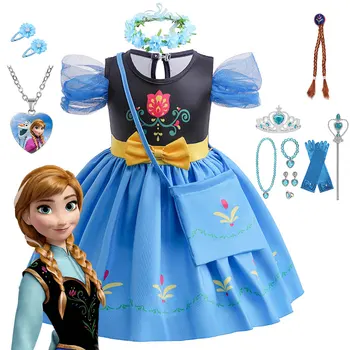 Disney Frozen 1/2 Платье Принцессы Анны Эльзы для Девочек, Бальное Платье с Пышными рукавами, Детский Праздничный Карнавальный костюм, Одежда для Косплея от 2 до 6 лет