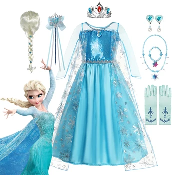 Disney Frozen/ Платье Снежной Королевы, Детские костюмы Для Девочек, Карнавальное Платье для Выпускного Вечера, Детская Одежда для Косплея, Платье Принцессы от 3 до 12 лет