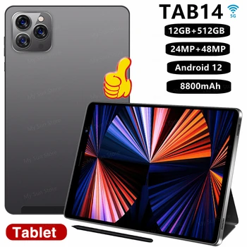 Gobal Версия Новый Tab14 Планшетный ПК 8 Дюймов Android 12 Bluetooth 12 ГБ 512 ГБ Deca Core Google Play WPS 5G/4G WIFI Лидер Продаж Ноутбука