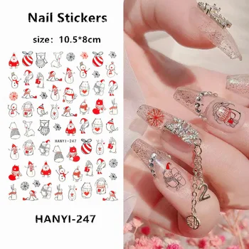 HANYI series HANYI-247 Рождественская серия 3D Задний клей Самоклеящийся Nail art Наклейка для украшения Ногтей инструмент Слайдеры Для Наклеек на ногти
