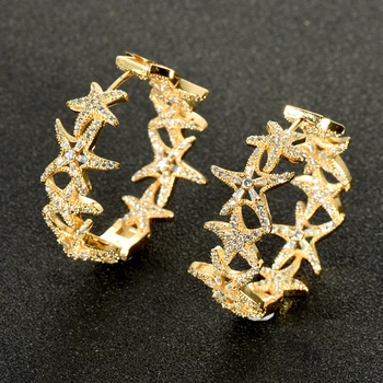 HIBRIDE Gold, Розовое золото, Металлическая звезда, Дизайн, Большие серьги-кольца Для женщин, серьги для свадебной вечеринки, подвески aro bijoux E-956