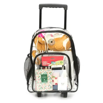 K-Cliffs Унисекс, прозрачный рюкзак на колесиках, сверхпрочный Рюкзак для книг, школьный чемодан на колесиках, черный