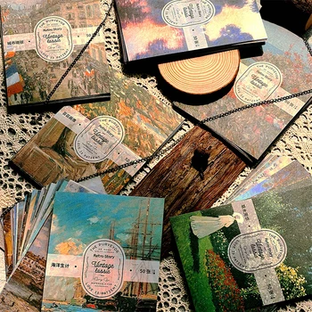 MOHAMM 50 Листов Винтажная Картина маслом Пейзаж Материал Бумага для Скрапбукинга DIY Collage Journaling Art Crafts