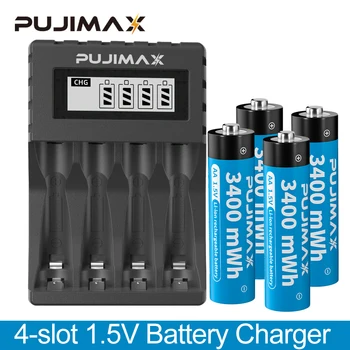 PUJIMAX AA 1,5 V 3400mWh Литиевая Аккумуляторная батарея Li-ion + 4-слотный ЖК-смарт-дисплей 1,5 V Зарядное Устройство Для Игрушек с микрофоном