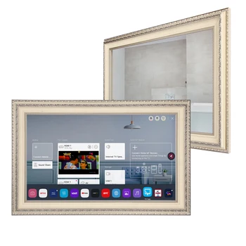 Soulaca 27-дюймовый умный водонепроницаемый зеркальный телевизор с рамкой цвета слоновой кости и белой рамой, система webos, рамочный гостиничный телевизор со встроенным Alexa AI