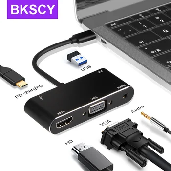 USB C Концентратор Thunderbolt 3 Type C с поддержкой VGA HDMI 4K Usb3.0 Концентратор для Macbook Samsung Galaxy S20/S10/S9 Huawei Mate 20/P30
