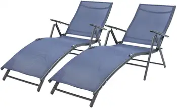 Vineego Шезлонг для патио, Открытый Регулируемый Шезлонг, Складные кресла, Набор из 2 штук, синий