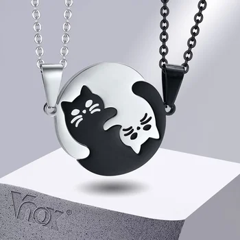 Vnox, Ожерелья с милыми кошками для женщин и мужчин, подвеска-головоломка из нержавеющей стали для его и ее питомца, подарочные украшения для влюбленных