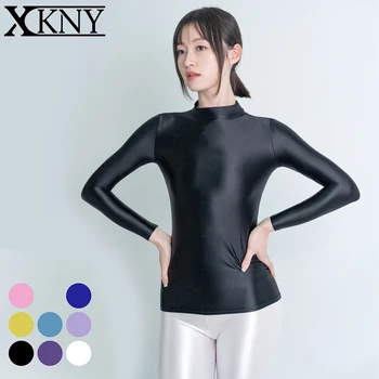 XCKNY новый цвет, глянцевая сексуальная спортивная повседневная одежда с длинным рукавом и высоким воротом, тонкие спортивные Колготки, горячая весенняя гладкая спортивная рубашка 2XL