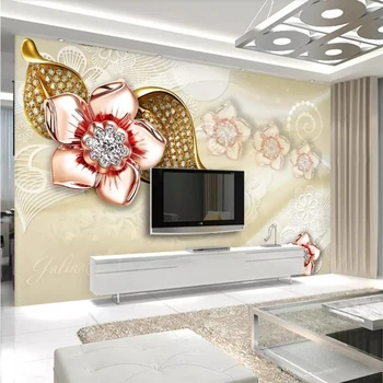 beibehang Пользовательские обои 3D фотообои золотое стекло ювелирные изделия с бриллиантами и цветами, фоновая стена, гостиная, спальня, 3D обои
