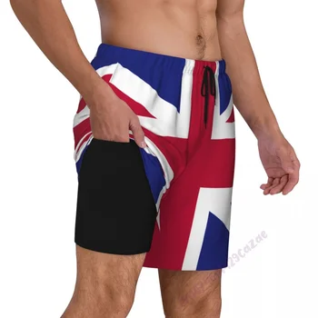 Англия Британский Флаг Юнион Джек Флаг страны Великобритании 3D Мужские плавки с компрессионной подкладкой 2 в 1 Быстросохнущие плавательные шорты