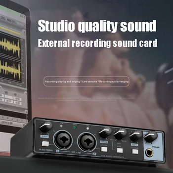 Аудиоинтерфейс для записи Портативная профессиональная звуковая карта с петлевым монитором 48V Phantom для аудиооборудования Гитары