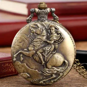 Бронзовый Конь Наполеона Бонапарта Дизайн Рыцаря Антикварные Кварцевые Карманные часы Винтажное Ожерелье Героя Кулон Карманные часы Брелок Подарки