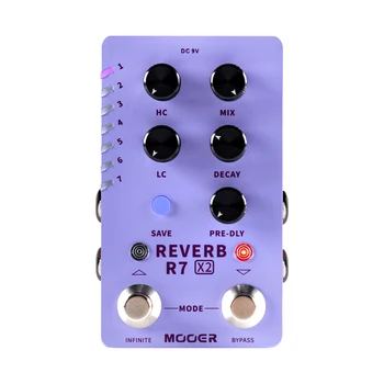 Гитарная педаль эффектов MOOER R7 Reverb X2 с двойным ножным переключателем, Стереофоническая педаль эффектов реверберации с 14 встроенными различными эффектами реверберации