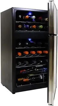 Двухзонный Винный холодильник для бутылок, Черный, 3 кубических фута (86 л), Компрессорный Винный холодильник, Отдельно стоящий Винный погреб, Красное, Белое, Игристое вино