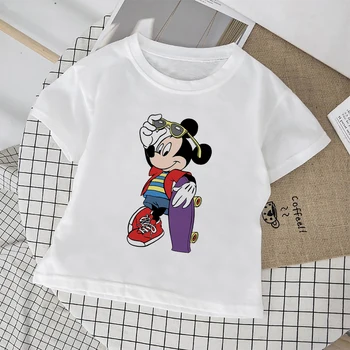 Детская футболка Disney с крутым принтом Микки, высококачественная белая футболка с коротким рукавом, Удобная детская футболка Four Seasons Basic для детей от 3 до 8 лет