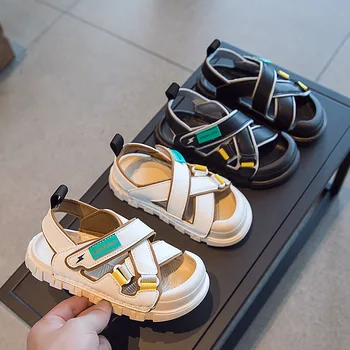 Детские Спортивные Сандалии 2023, Летние Новые Модные Пляжные туфли Для мальчиков в Корейском стиле На мягкой Подошве, Повседневные Простые Детские Сандалии