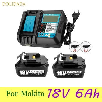 Для-Makita Аккумулятор 18V 6Ah, литий-ионная аккумуляторная батарея 18650, сменный аккумулятор для-Makita BL1840B BL1850 со светодиодным зарядным устройством
