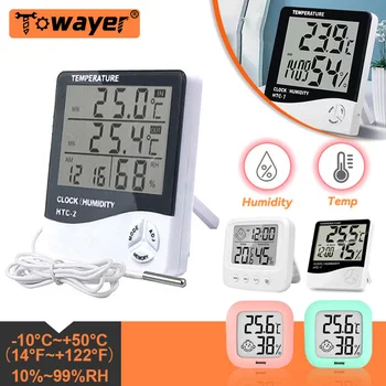 ЖК-электронный цифровой датчик Температуры, Измеритель Влажности, Термометр с Подсветкой, Гигрометр, Датчик погоды в помещении, Часы