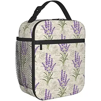 Женская сумка для ланча с цветочной изоляцией лаванды для девочек с названием, Многоразовый контейнер для ланча, Герметичный Органайзер, двойные молнии