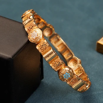 Женский браслет с медным покрытием из золота, браслет с цветным кубическим цирконием, открытый сбоку Элегантный браслет, Ближневосточные свадебные украшения Dubdai