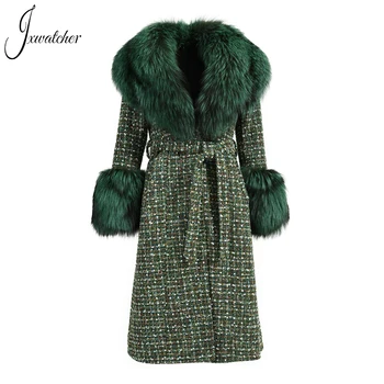 Женское пальто Jxwatcher Зима 2022, Новый Стиль, высококачественные шерстяные пальто с роскошным большим натуральным лисьим мехом, Элегантная Верхняя одежда, Модная теплая