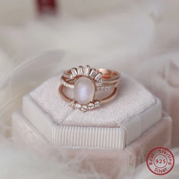 Изысканное кольцо с лунным камнем и цирконом S925 с многослойным дизайном, идеальный подарок для женщин