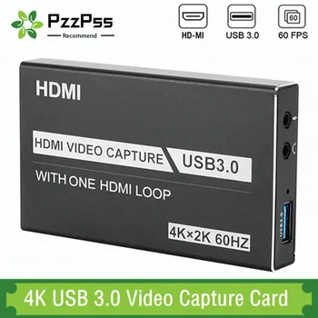Карта Видеозахвата PzzPss 4K USB 3.0, Совместимая с HDMI, 1080P 60 кадров в секунду, HD-Видеомагнитофон, Граббер Для OBS-захвата игровой карты в реальном времени