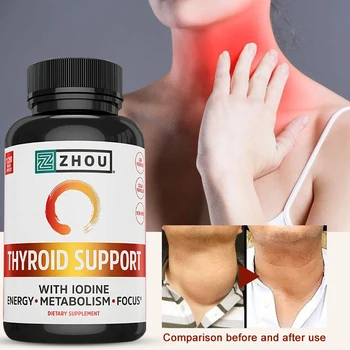 Комплекс для поддержки щитовидной железы с йодом - Формула энергии, обмена веществ и концентрации внимания - Вегетарианская, без сои и глютена