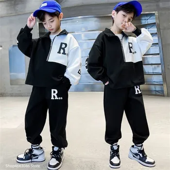 Корейский Комплект детской одежды для мальчиков, Хлопковые детские куртки на молнии и штаны для бега трусцой, Спортивные костюмы из 2 предметов, Весенне-осенние Подростковые спортивные комплекты