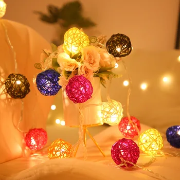 Креативная выдолбленная лампа для помещений Ручной работы, семицветный ротанговый шар, Гирлянда для украшения дома во дворе, светодиодные звездные огни