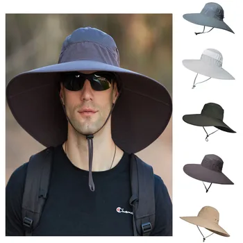 Мужская рыбацкая шляпа с увеличенными полями, Водонепроницаемая уличная солнцезащитная кепка, солнцезащитный козырек, Походные шапки, Альпинистские кепки, Бесплатная доставка