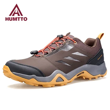 Мужские кроссовки HUMTTO Trail, кожаные кроссовки, мужские роскошные дизайнерские водонепроницаемые повседневные мужские кроссовки, Дышащие черные кроссовки