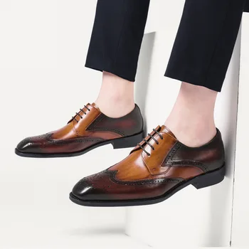 Мужские модельные туфли из воловьей кожи 2022 года, Новые деловые туфли из натуральной кожи, кожаные туфли британского тренда, Блестящие свадебные мужские туфли с перфорацией типа 