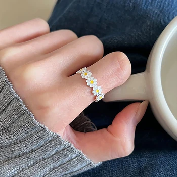 Новые модные Серебряные кольца с Цветком Маргаритки Для женщин Корейское Регулируемое Открывающееся кольцо на палец Невесты Свадебные украшения Аксессуары
