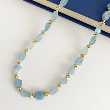 Ожерелье из Натурального Камня Ручной Работы с Голубыми Аквамариновыми Бусинами для Женщин, Летние Праздничные Вечерние Ювелирные Изделия Уникального Дизайна