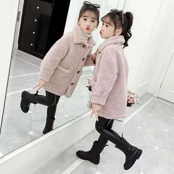 Осенне-зимняя одежда для маленьких девочек 2021 года, повседневная теплая верхняя одежда розового /зеленого цвета, пальто для девочек, детское теплое меховое пальто на возраст от 3 до 12 лет