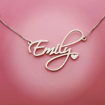 Пользовательское название, написанное курсивом, Маленькое ожерелье с сердечком, подвеска из нержавеющей Стали, персонализированная табличка, колье, ожерелья для женщин, подарки