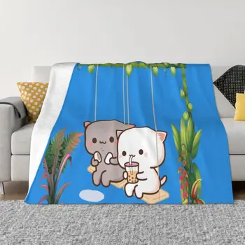 Романтические одеяла с 3D принтом кота Персика и Гомы Моти, Дышащее мягкое фланелевое зимнее одеяло для дивана-кровати в автомобиле
