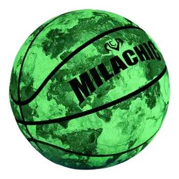 Светящийся Баскетбольный Зеленый Светящийся Баскетбольный спортивный светоотражающий шар № 7, Ночной шар без батареек, с булавкой в сетчатом кармане